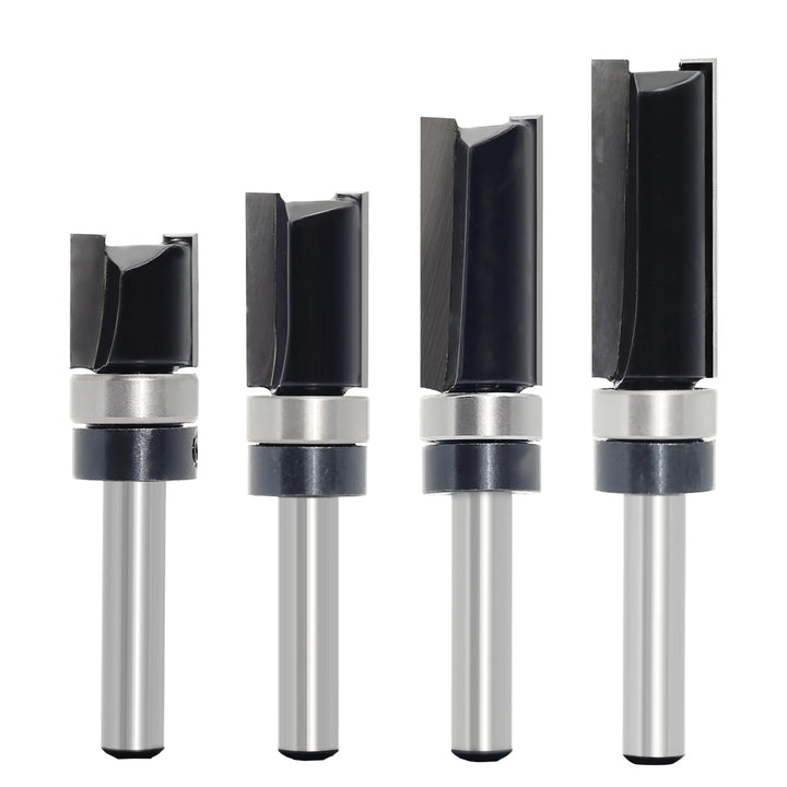 4 Stück Bündigfräser 6 mm Schaft, Kopierfräser für Oberfräse, Bündigfräser mit anlaufring oben Set H