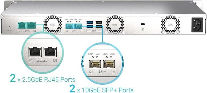 Qnap TS-435XeU-4G Rackmount-NAS mit 4 Einschüben 2,5GbE/10GbE-Konnektivität, M.2 NVMe SSD-Caching Bu