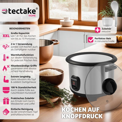 tectake® Reiskocher, Rice Cooker, Steamer Pot, Reis Maker mit Dampfgarer Einsatz, Topf, Kochtopf für