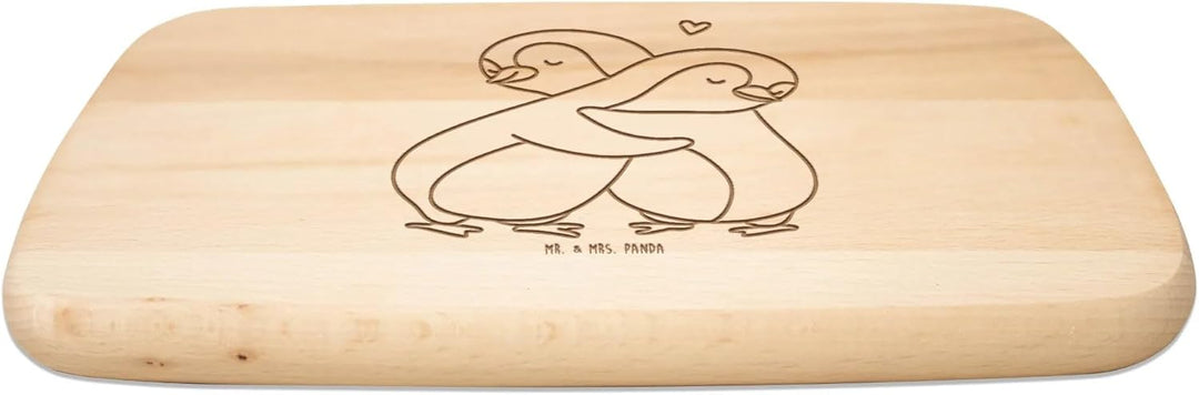 Mr. & Mrs. Panda Holzbrett Pinguine Kuscheln - Geschenk, Valentinstag, Frühstücksbrett, Hochzeitstag