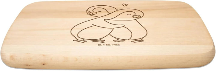 Mr. & Mrs. Panda Holzbrett Pinguine Kuscheln - Geschenk, Valentinstag, Frühstücksbrett, Hochzeitstag