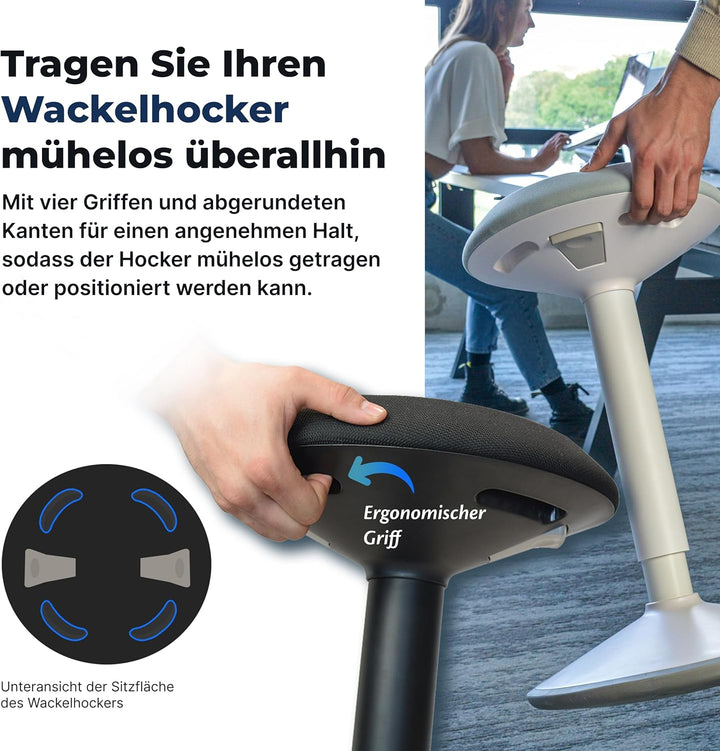 Backerz ergonomischer Wackel-Hocker - Bürohocker mit 55-80 cm Höhenverstellbar, Stehhocker, Arbeitsh