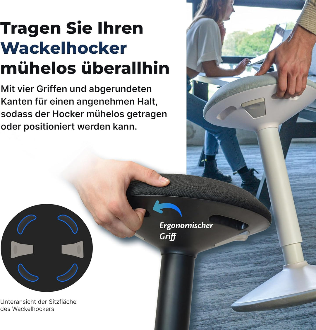 Backerz ergonomischer Wackel-Hocker - Bürohocker mit 40-60 cm Höhenverstellbar, Stehhocker, Arbeitsh