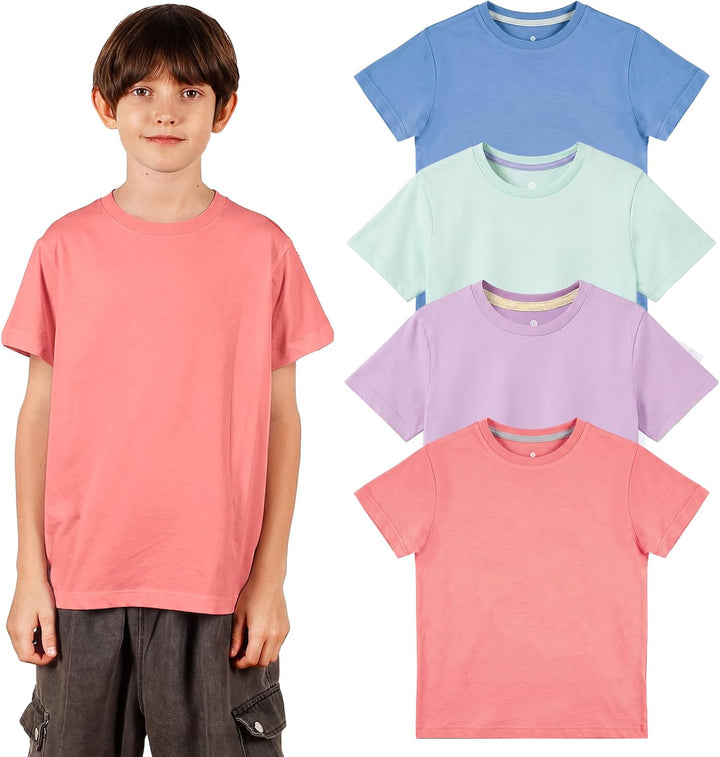 LAPASA Kinder T Shirt 100% Baumwolle 4er Pack Unisex 3-13 Jahre/ 95-165 Jungen Jungs Sport Tshirt K0