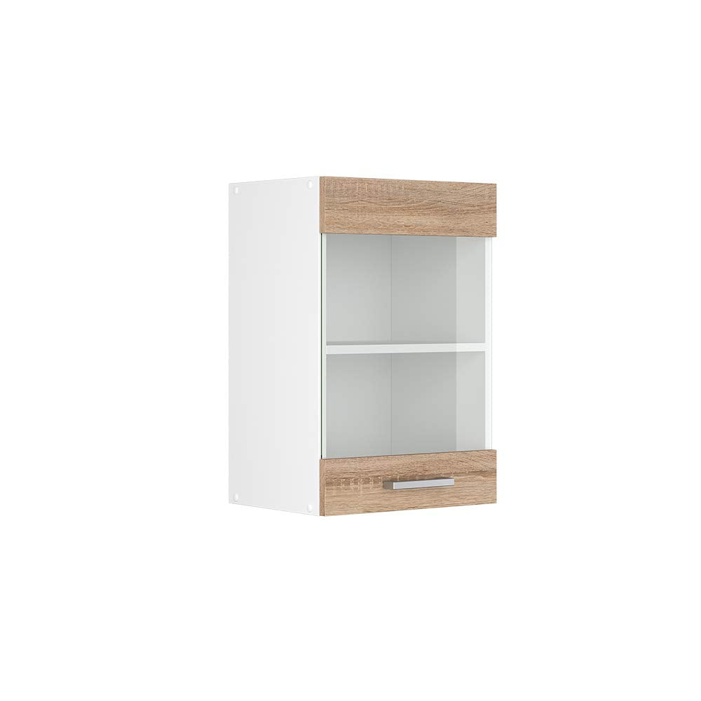 Vicco Küchenschrank Glas R-Line, Sonoma/Weiss, 40 cm Sonoma Hängeglasschrank 40cm, Sonoma Hängeglass