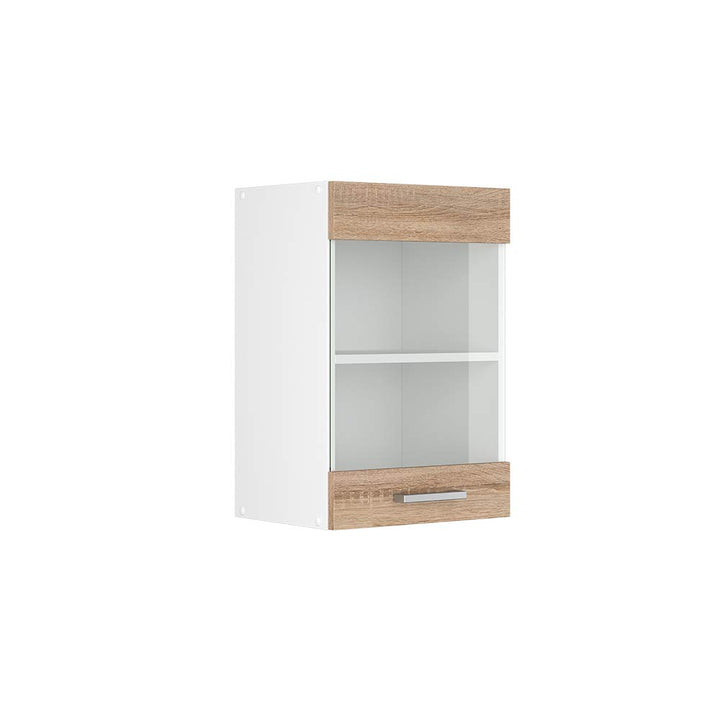 Vicco Küchenschrank Glas R-Line, Sonoma/Weiss, 40 cm Sonoma Hängeglasschrank 40cm, Sonoma Hängeglass