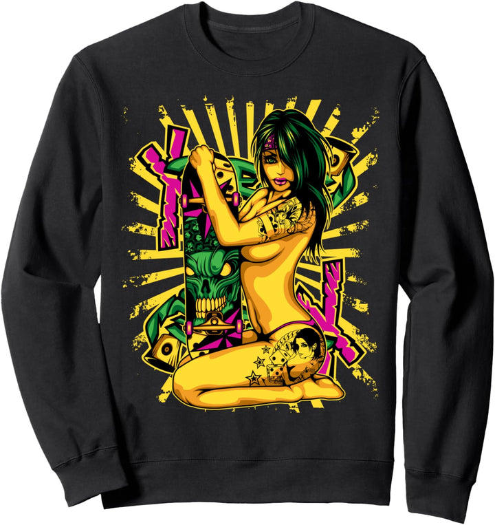 Abstrakter weiblicher tätowierter Skateboarder - Urban Sweatshirt