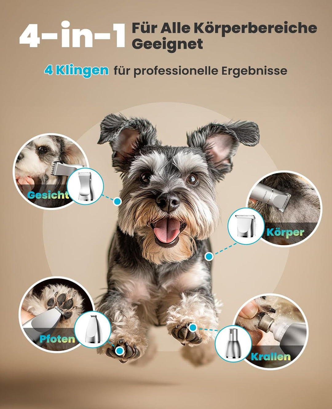 oneisall 4 in 1 Hundeschermaschine Set, Leise Pfotentrimmer/krallenschneider für Hunde+ oneisall Hun