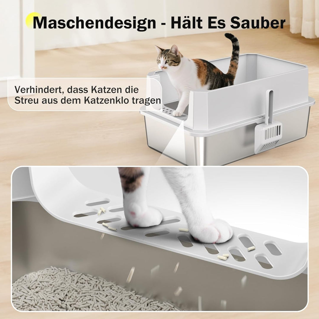 MIXJOY Katzenklo Edelstahl XL, Katzentoilette Edelstahl 28L Gross Kapazität Auslaufsicher mit Hohem