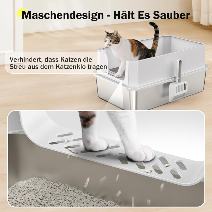 MIXJOY Katzenklo Edelstahl XL, Katzentoilette Edelstahl 28L Gross Kapazität Auslaufsicher mit Hohem
