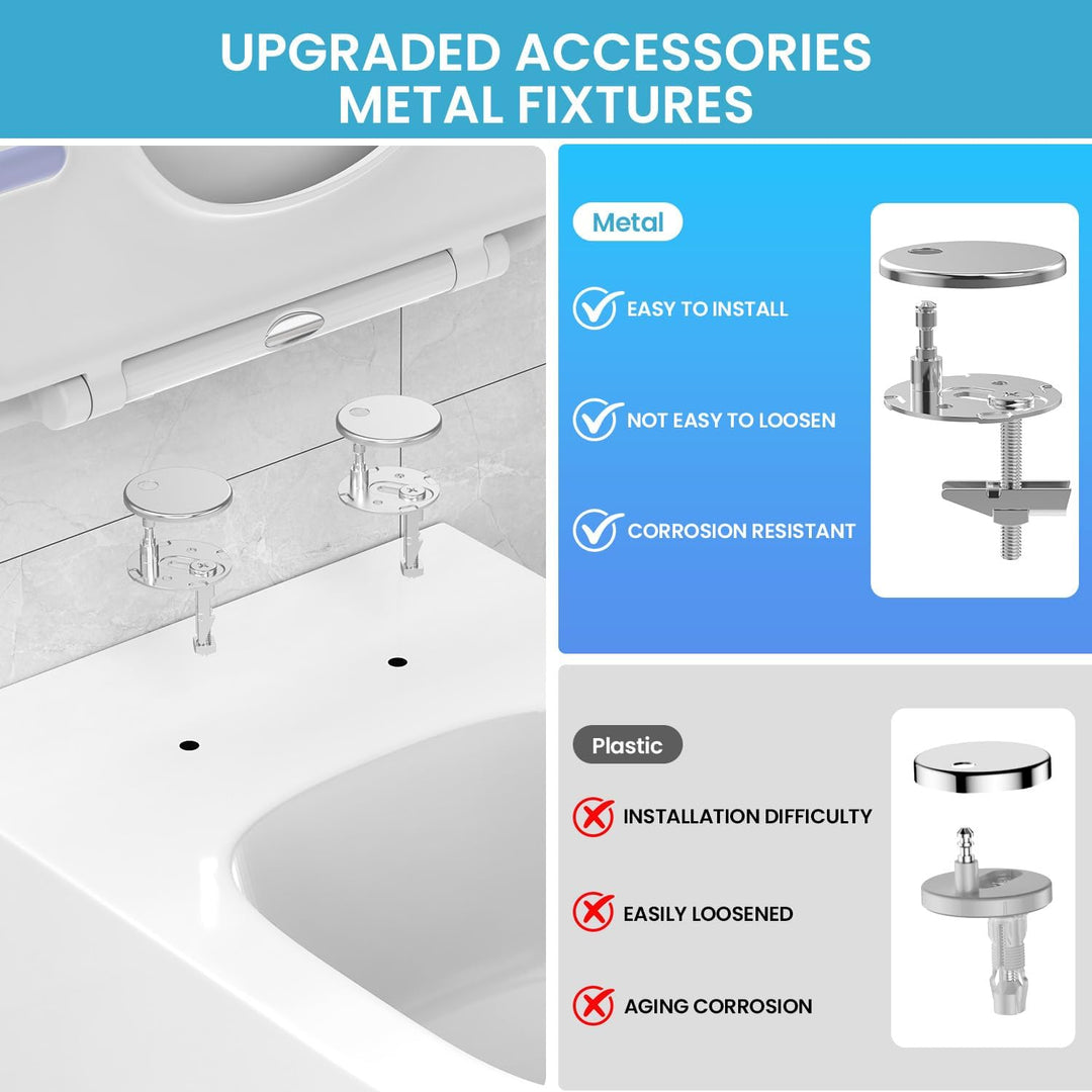 Toilettendeckel mit Absenkautomatik Eckig Weiss, WC Sitz Urea Duroplast, Klobrille Abnehmbar, Klodec