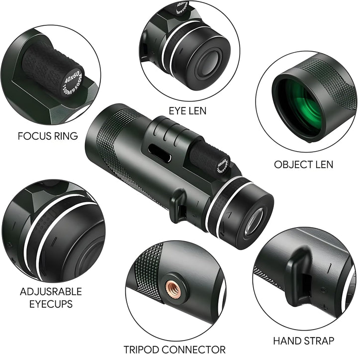 Mengshen 8x40 Monokular Teleskop Komplett-Set inkl. Handy Adapter Stativ für Digiskopie Outdoor Aben