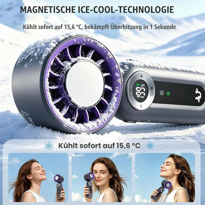 Handventilator mit Kühlfunktion &amp; LED-Display, 1-199 Turbo-Stufen, USB-C | Leise, kompakt, für Reise