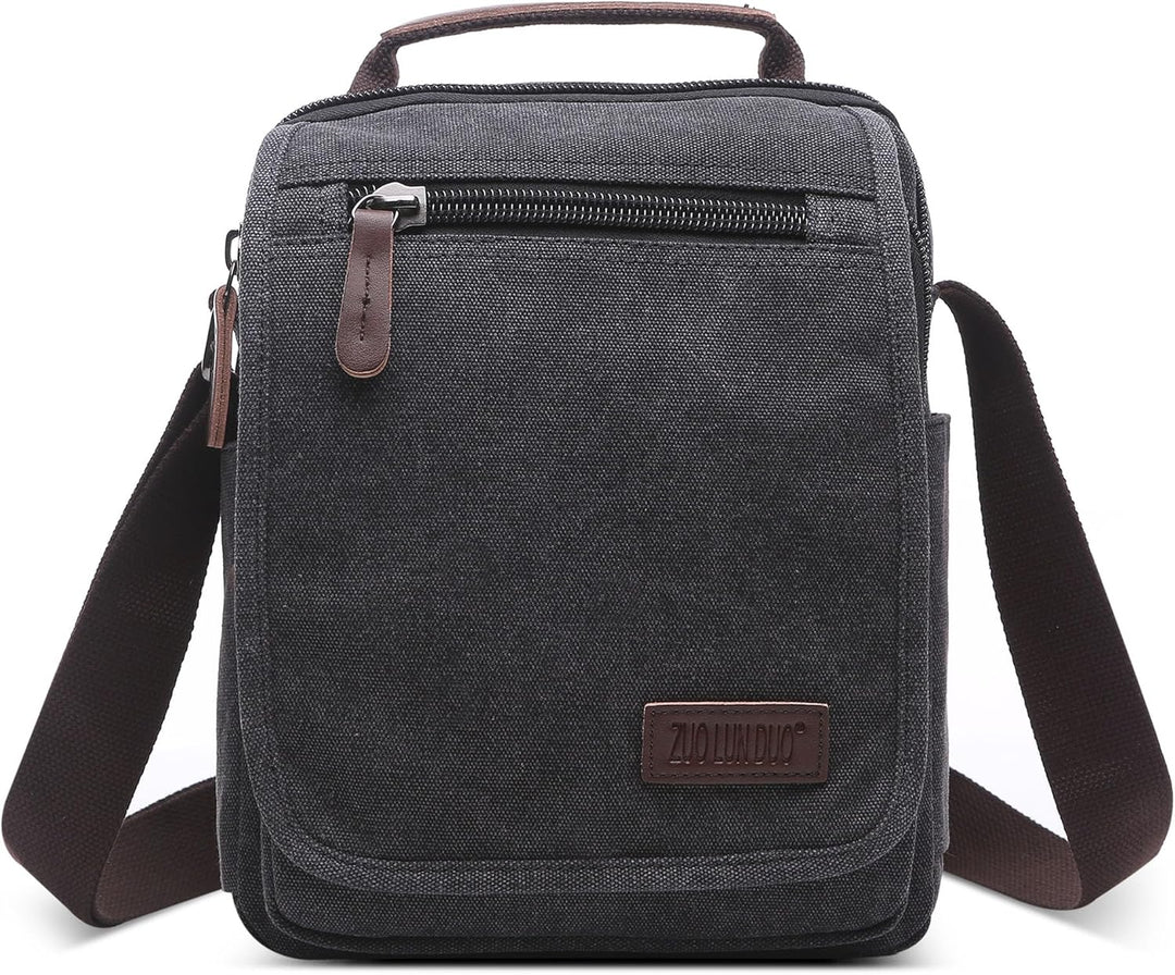 Vintage Herren Umhängetasche Lässig Schultertaschen für 10.9 Zoll iPad mit Griff Mehrere Taschen Mes