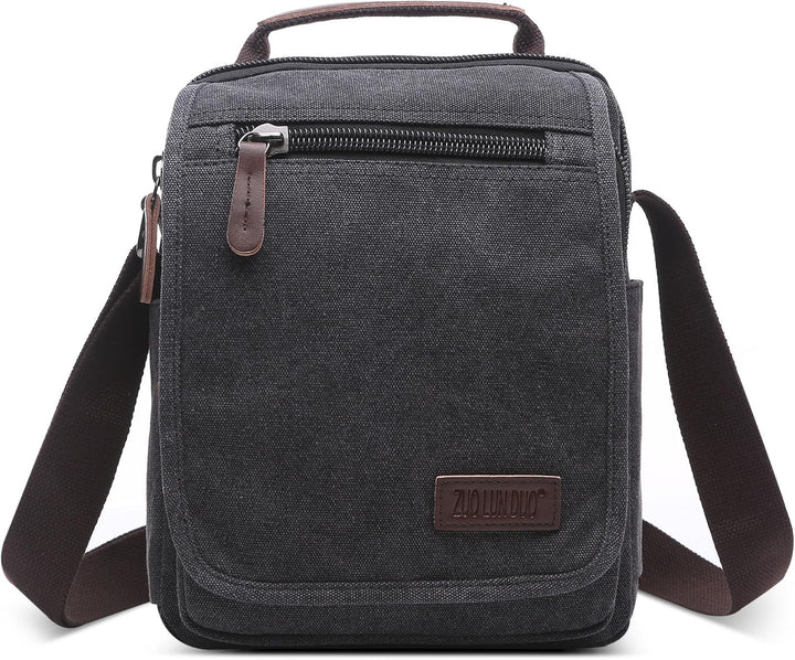 Vintage Herren Umhängetasche Lässig Schultertaschen für 10.9 Zoll iPad mit Griff Mehrere Taschen Mes