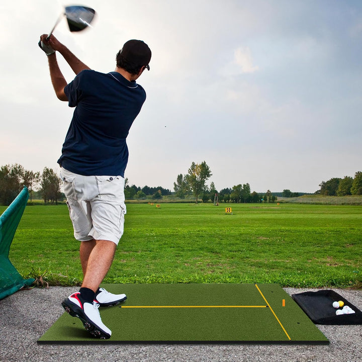 COSTWAY Golf Abschlagmatte, Golf Übungsmatte inkl. 2 Gummi-Tees und 2 Ausrichtungsstäbe, Golfmatte m