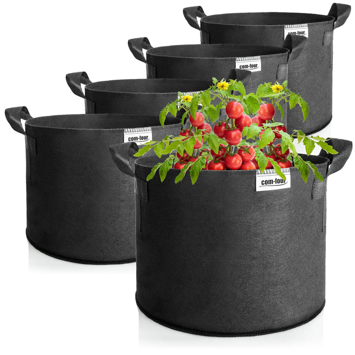 com-four® 5X Pflanzsack je 95 L für Kartoffeln - Tomaten-Kübel mit Griffen - Pflanztasche - Pflanzto