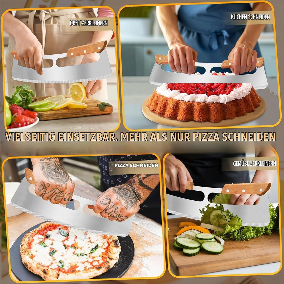 Pizzaschneider Gross - Profi Pizzamesser (Pizza Cutter) aus Edelstahl 35cm mit Holzgriff &amp; Klingensc