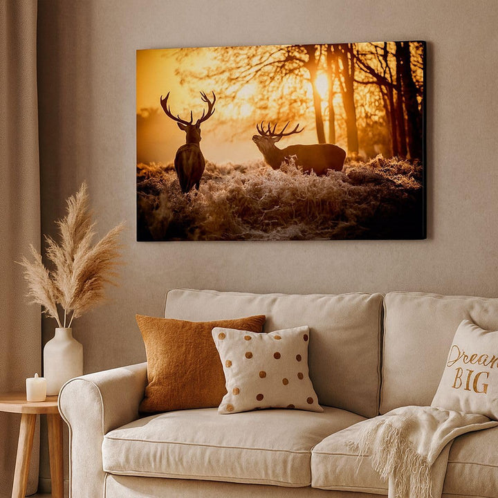 ARTTOR Bilder auf Leinwand 100x70cm Leinwandbild Deer Heidekraut Tier Gross Wanddeko Bild Schlafzimm