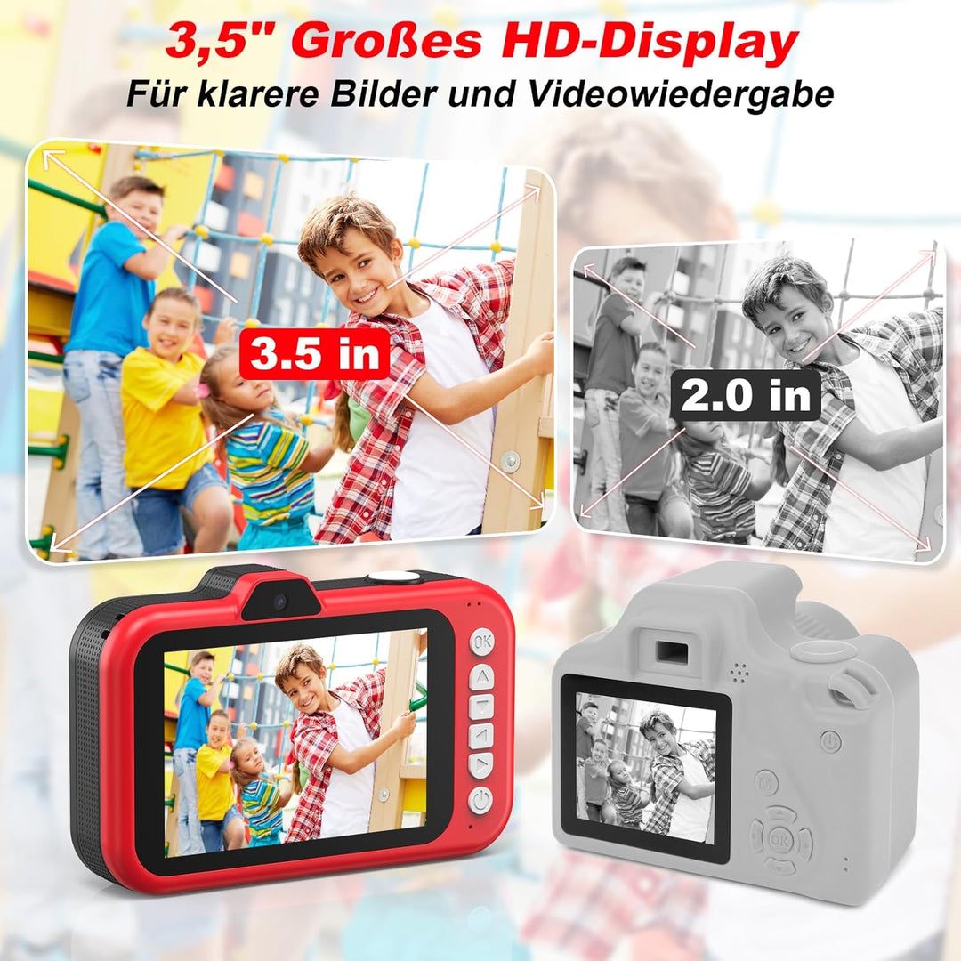Kinderkamera, 3,5" Grosses Display Kinder Kamera mit 360°Rotierendes Zoomobjektiv |Selfies|LED-Blitz