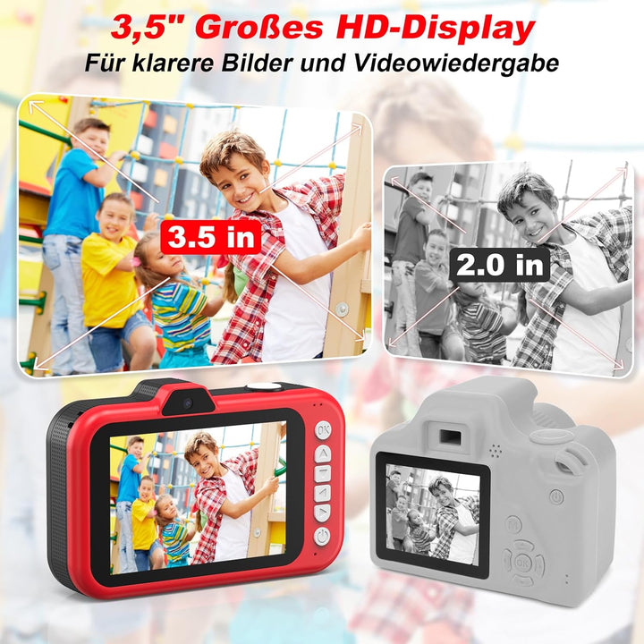 Kinderkamera, 3,5" Grosses Display Kinder Kamera mit 360°Rotierendes Zoomobjektiv |Selfies|LED-Blitz