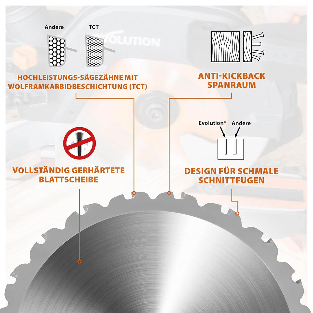 Evolution R185TCT-20MS - 185mm Universalblatt - 20 Zähne mit Hartmetallbestückung für Holz, Metall K