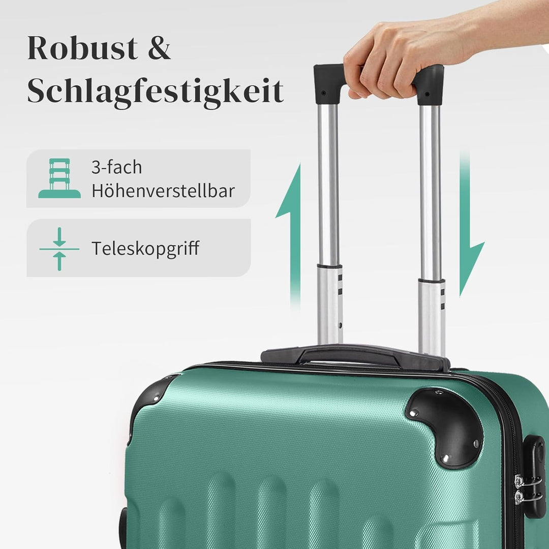 LEADZM Kofferset 4 teilig Hartschale mit verstärkten Ecken (Türkis) | Reisekoffer mit Rollen Gross,