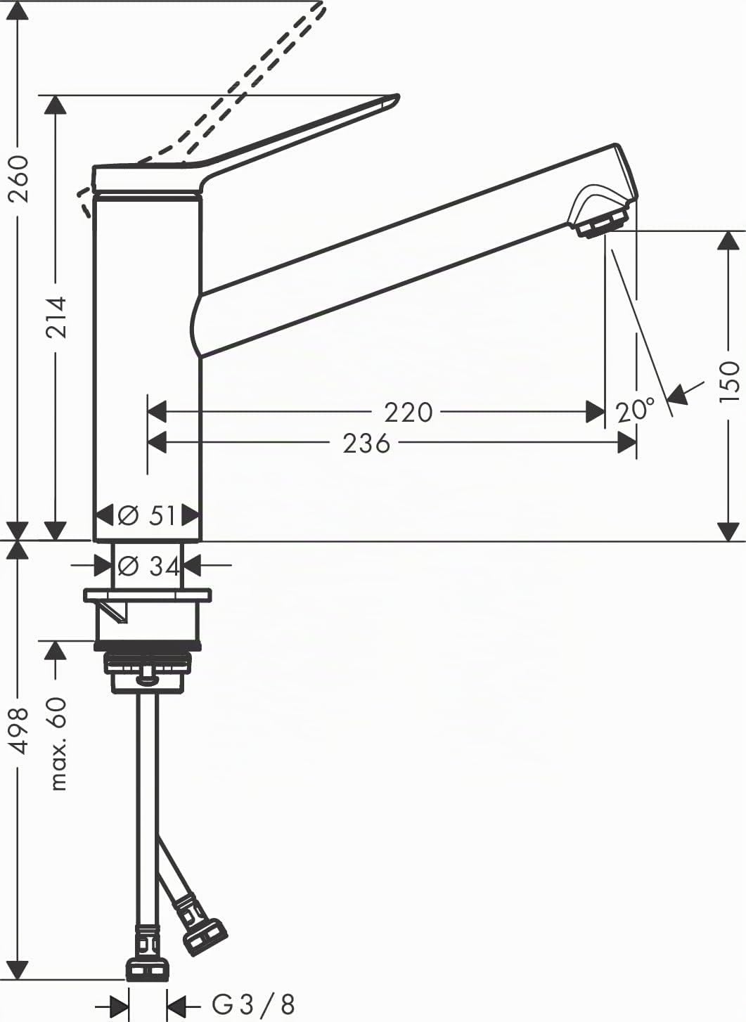 hansgrohe Küchenarmatur Zesis M33, Wasserhahn Küche mit Auslauf Höhe 150 mm, wassersparend, schwenkb