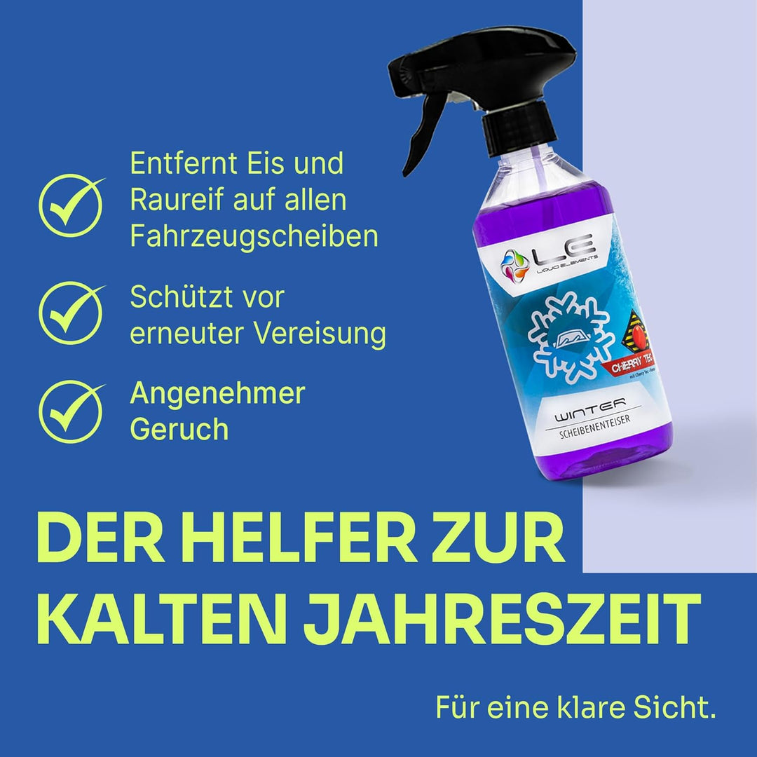 Liquid Elements – Scheibenfrostschutz Winter Set mit 1x Frostschutzmittel, 2X Enteiserspray & 1x Eis