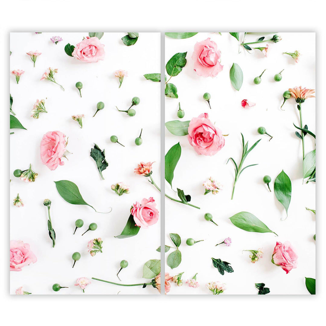 SmartDecoration Herdabdeckplatte Ceranfeldabdeckung aus Glas 2 x 30x52 cm Zweiteilig Motiv "Blumen"