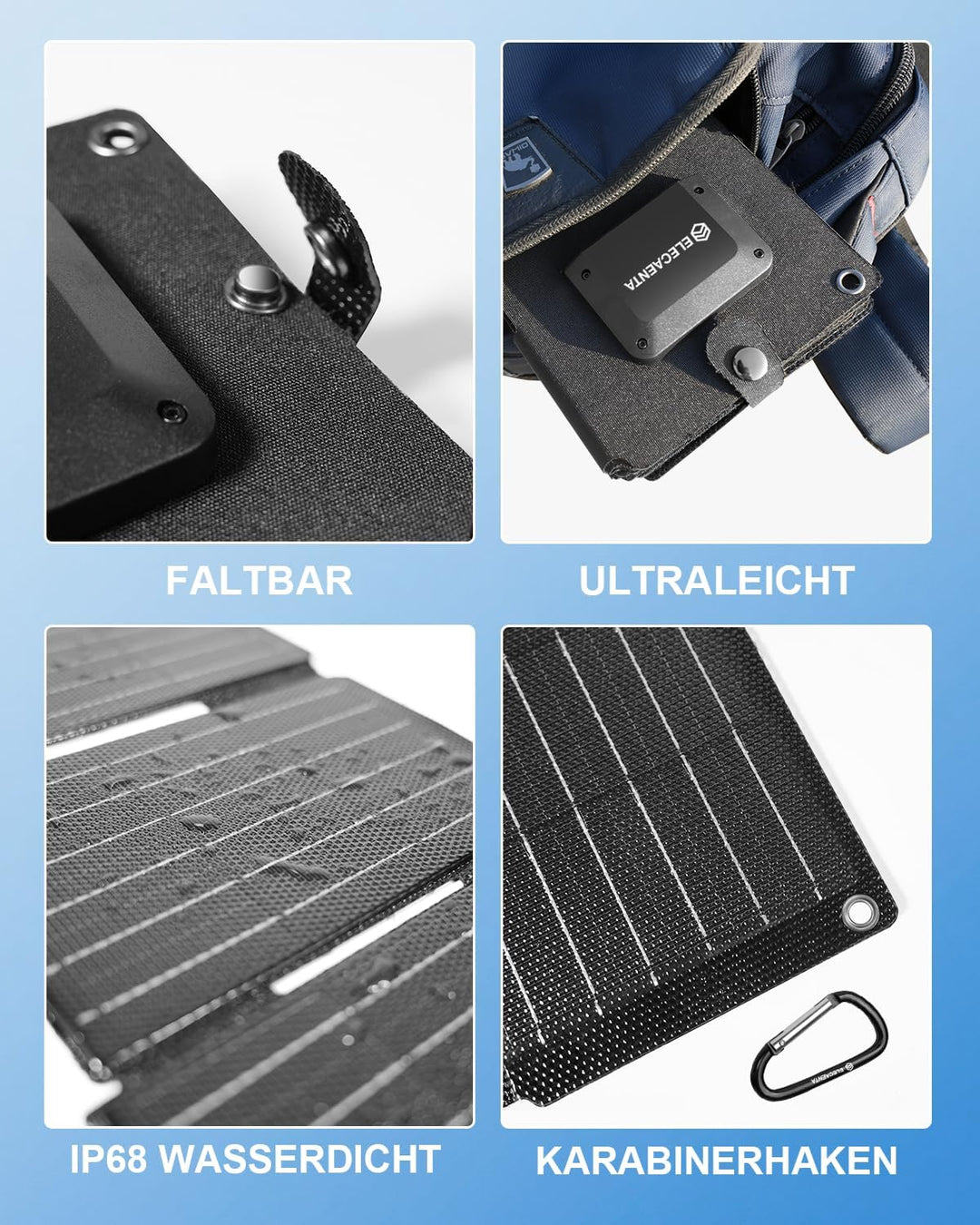 ELECAENTA 25W ETFE Tragbar Solar Ladegerät, Taschenformat Mini Faltbares Solarpanel mit USB-A & USB-