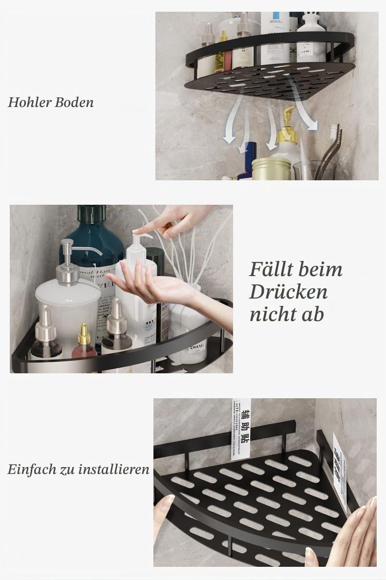 JUVEL Duschregal Ohne Bohren Ecke- 2 Stück Selbstklebend Matte Finish Duschregal Rostschutz Duschabl