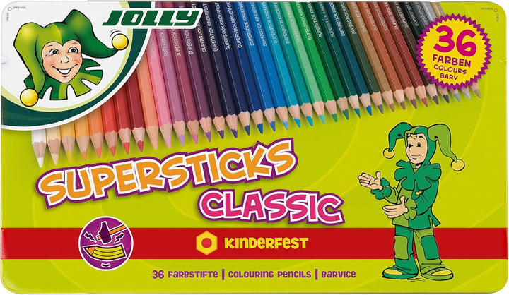 JOLLY Buntstift Superstick kinderfest CLASSIC, sort., 36er 3D-Metalletui Classic 36 Stück (1er Pack)