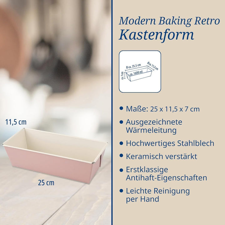 Dr. Oetker Kastenform 25 cm, Königskuchenform aus der Serie Modern Baking - Retro Design mit zweifar