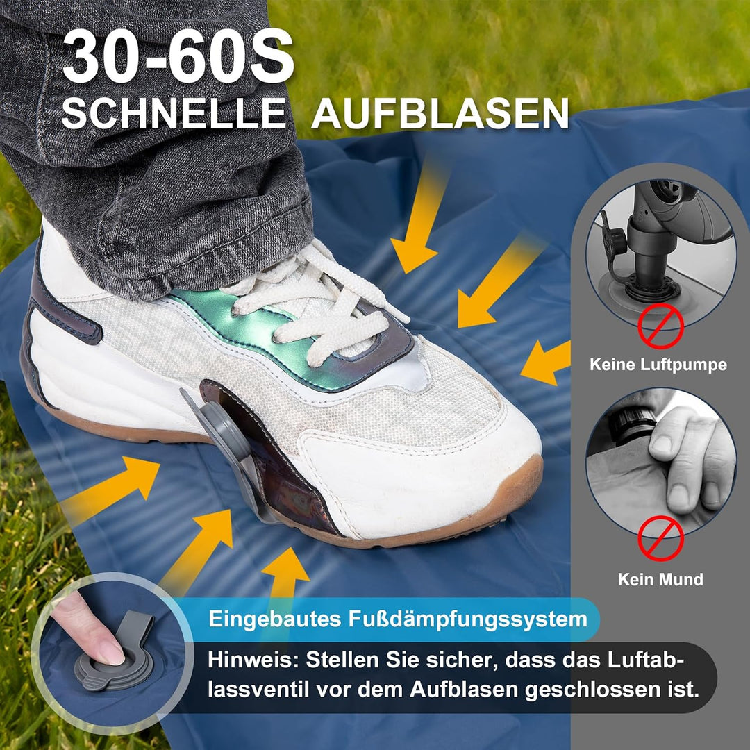 Isomatte Camping mit Fusspumpe Aufblasbare,Ultraleicht Luftmatratze 9cm Hoch, Integriertes Kissen, F