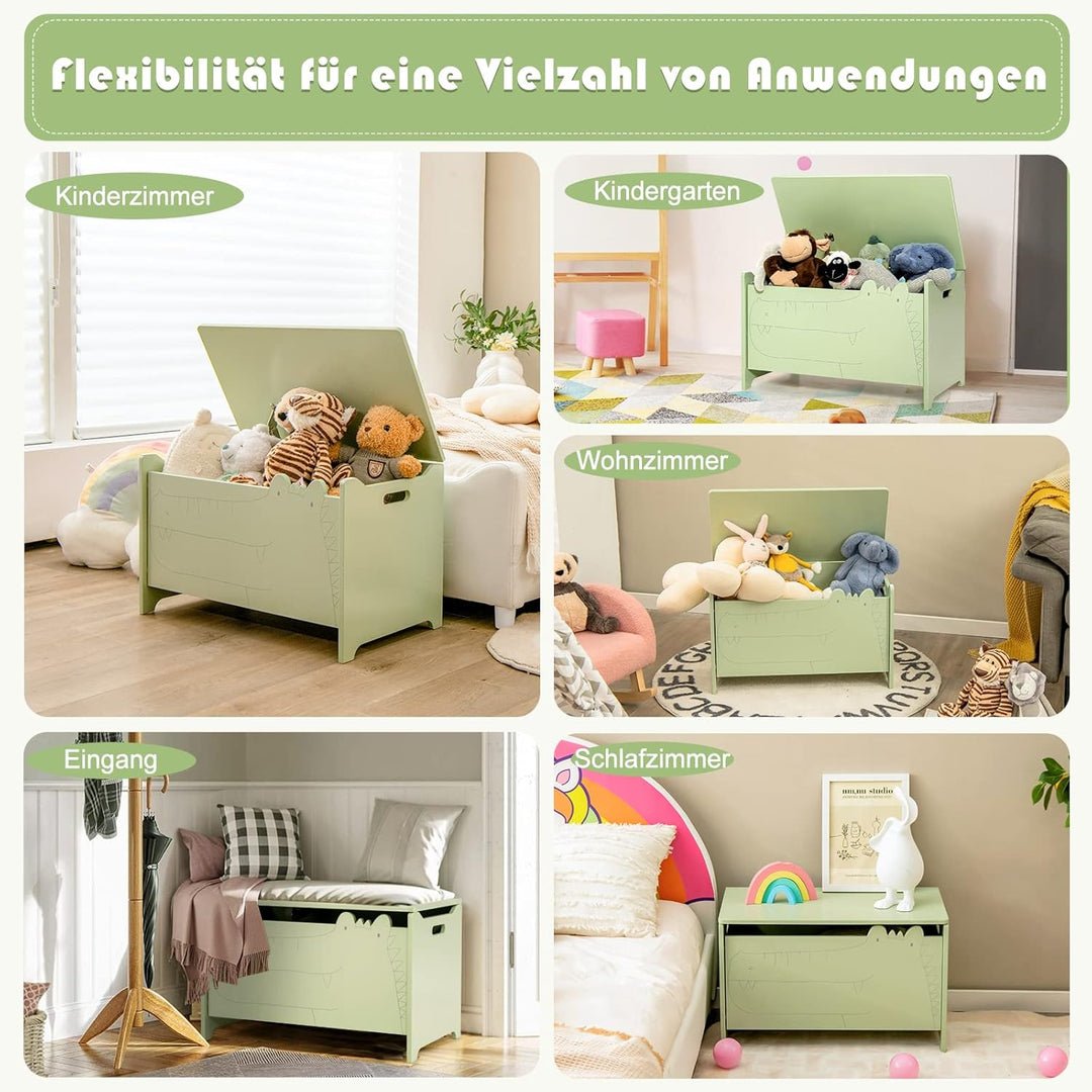 GOPLUS Kinder Spielzeugkiste mit Krokodilmuster, Aufbewahrungsbox mit Sicherheitsscharnieren & Siche