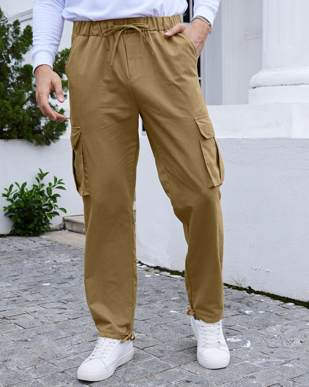 YAOHUOLE Herren Hose Lang Rangerhose Herren Hose Lang Regular Fit mit Taschen Elastischer Bund S 01