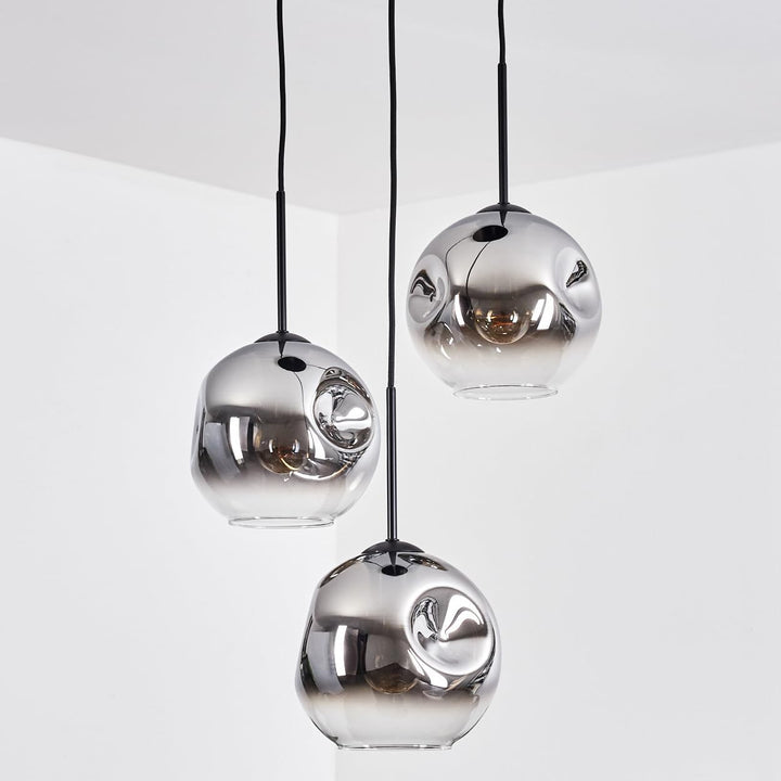 HOFSTEIN Hängeleuchte Ripoll, 3-flammige Hängelampe aus Metall/Glas in Schwarz/Rauchfarben/Klar, mod