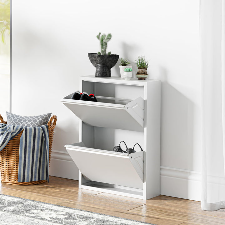 [en.casa] Schuhschrank Sokndal Schuhkipper mit 2 Klappen Metall Schuhkommode für 4 Paar Schuhe 71 x