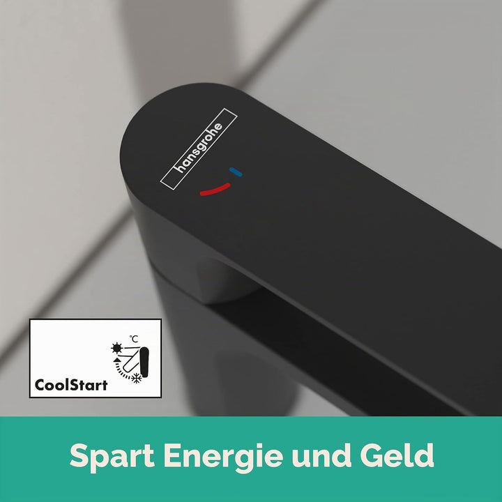 Hansgrohe Rebris S Armatur Coolstart mit Zugstangen-Ablaufgarnitur und Ablaufgarnitur in Matt Schwar