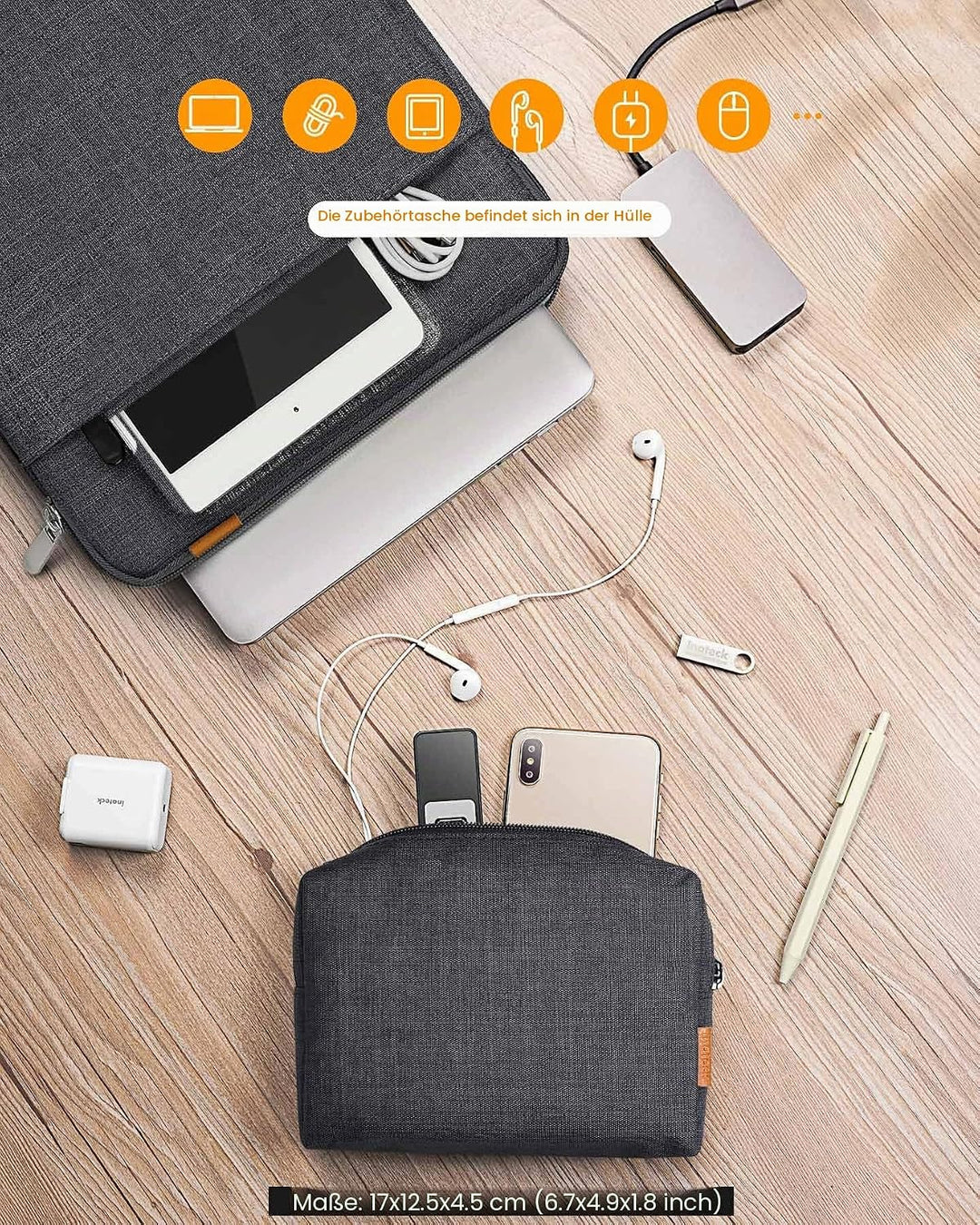 Inateck 360° Rundumschutz 13 Zoll Hülle Laptoptasche Kompatibel mit MacBook Air M2/M1 2022-2018, 13