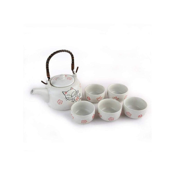 lachineuse – Japanisches Maneki Neko-Teeservice – mit Teekanne und 5 Porzellantassen – Teekanne mit