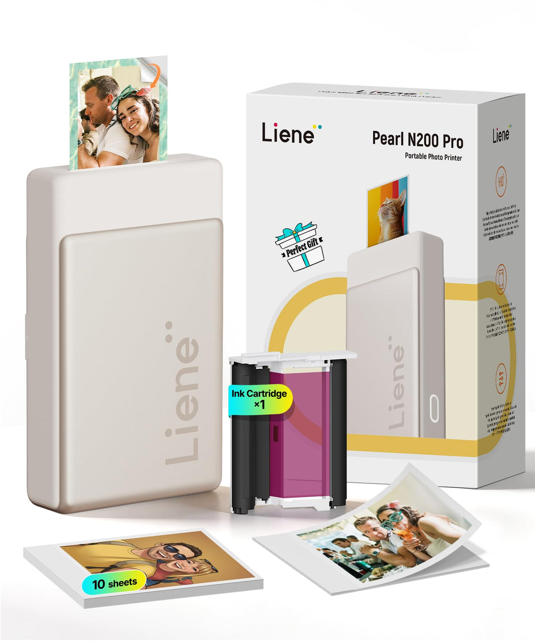 Liene Pearl N200 Pro Tragbarer Mini Fotodrucker mit Farbsublimation – Inkl. 10 Selbstklebende Fotos