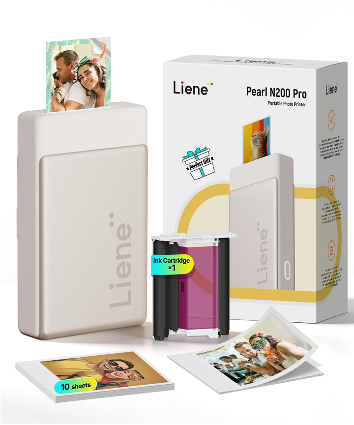 Liene Pearl N200 Pro Tragbarer Mini Fotodrucker mit Farbsublimation – Inkl. 10 Selbstklebende Fotos