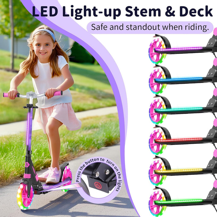 BELEEV V8 Big Wheel Scooter mit LED Leuchtenden Lenksäule &Deck, Höhenverstellbar, ABEC-9, 200mm Räd