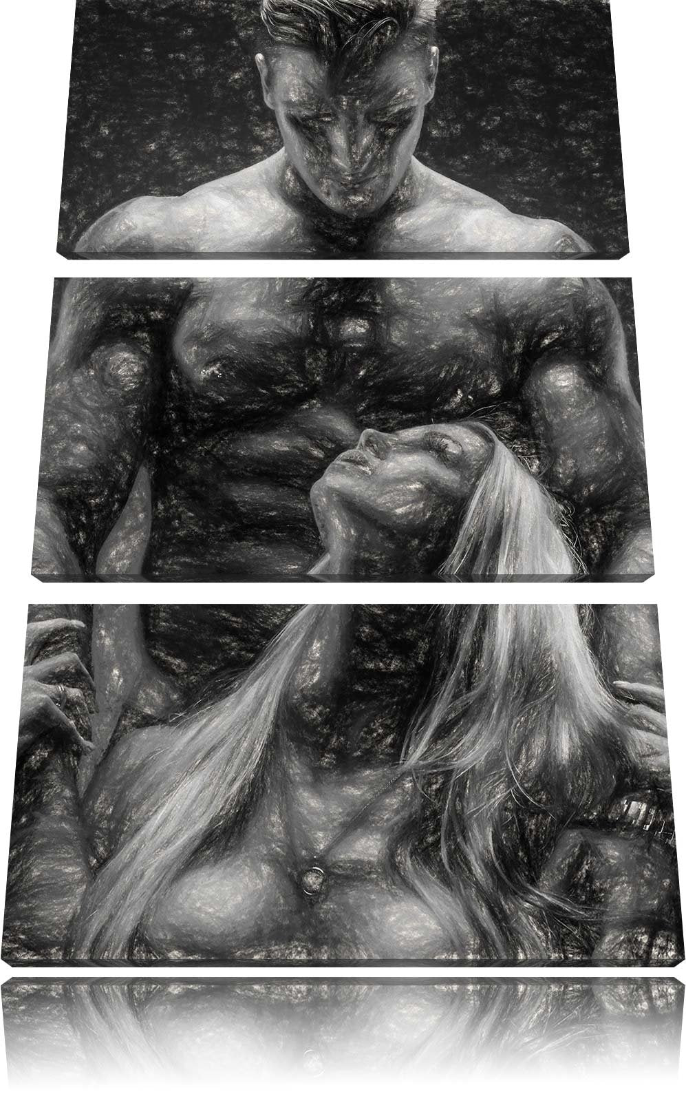 Pixxprint Sexy Frau mit tätowiertem Mann als Leinwandbild/Grösse: 3 Teilig (120x80) cm/Wandbild/Kuns