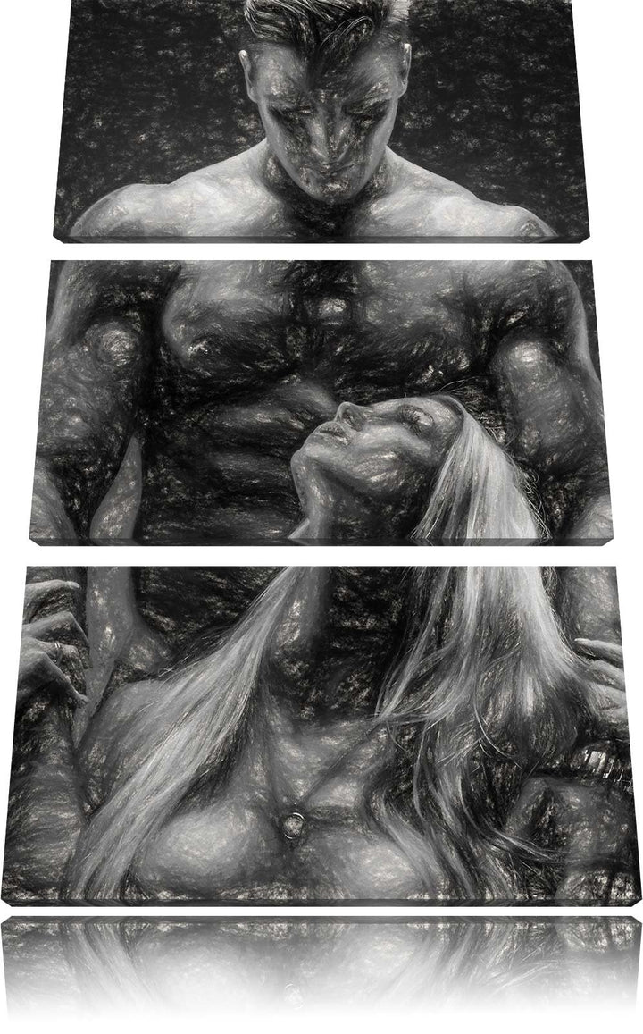 Pixxprint Sexy Frau mit tätowiertem Mann als Leinwandbild/Grösse: 3 Teilig (120x80) cm/Wandbild/Kuns