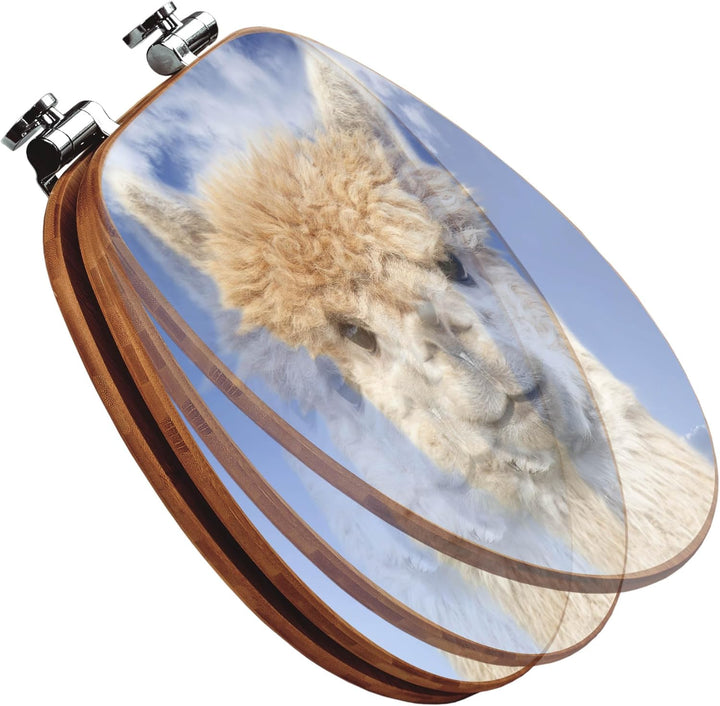 banjado® Design WC Sitz Bambus Absenkautomatik mit Motiv Lama/Toilettendeckel mit Absenkautomatik Ho