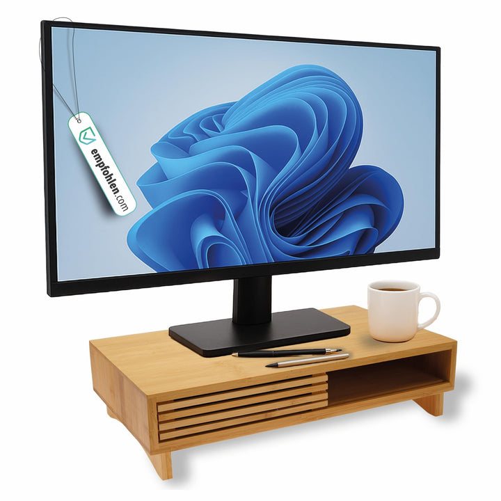 pixly® Monitorständer mit Schiebefach 42x24x10,5 cm ergonomische Monitorerhöhung Holz mit Stauraum S