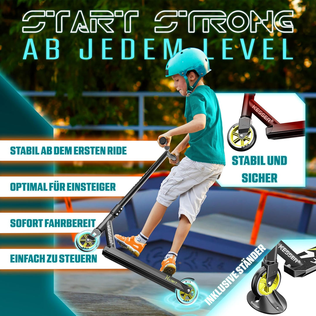 KESSER® Stunt Scooter X-Limit - 360° Lenkung Robuster Funscooter Stuntscooter mit ABEC 9 Kugellagern
